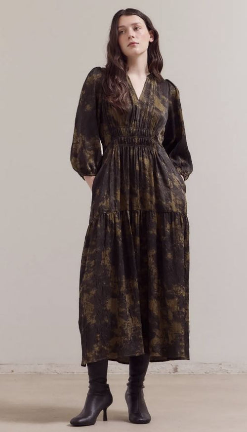 3/4 Sleeves Printed Midi Dress|6293