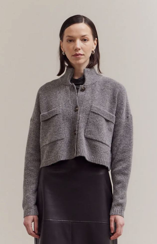 High Collar Knit Cardigan gray|6294