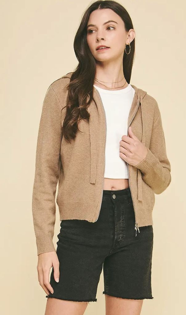 Zip Up Hoodie Cardigan- Camel|6319