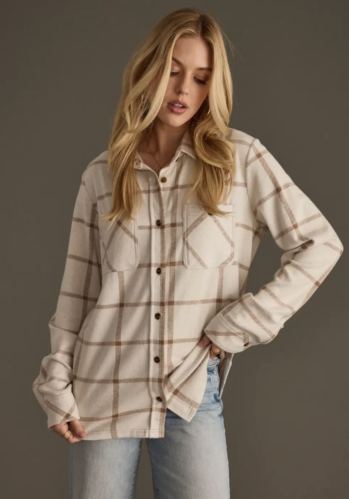 Beige & Brown Plaid Button Up|6321
