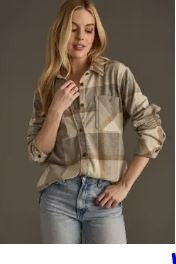 Gray & Mocha Plaid Button Up|6326