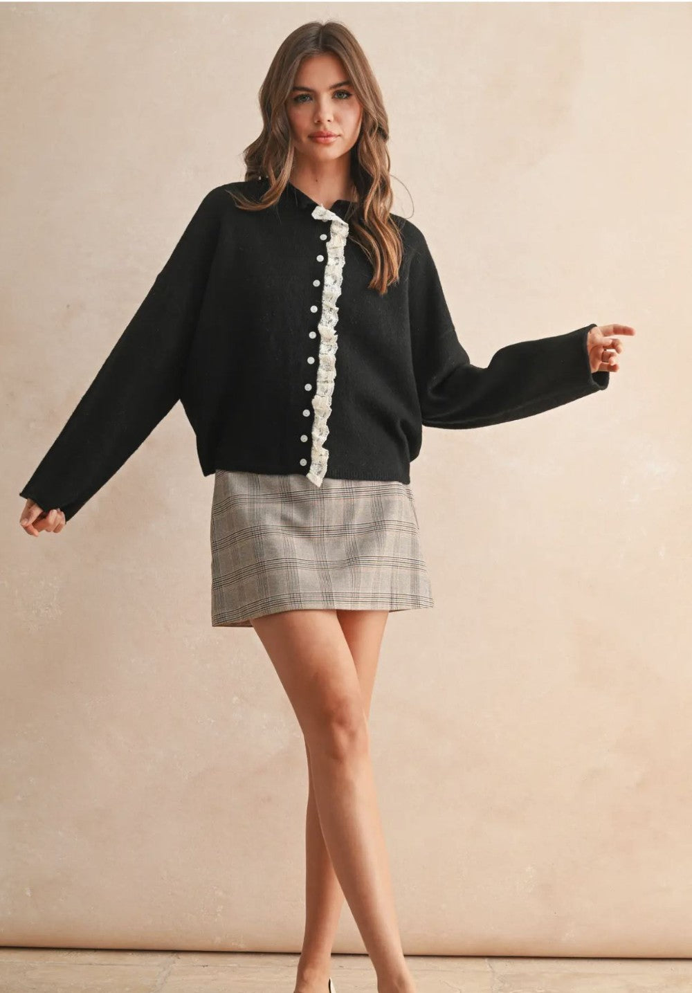 Lace Trim Knitted Cardigan|6334