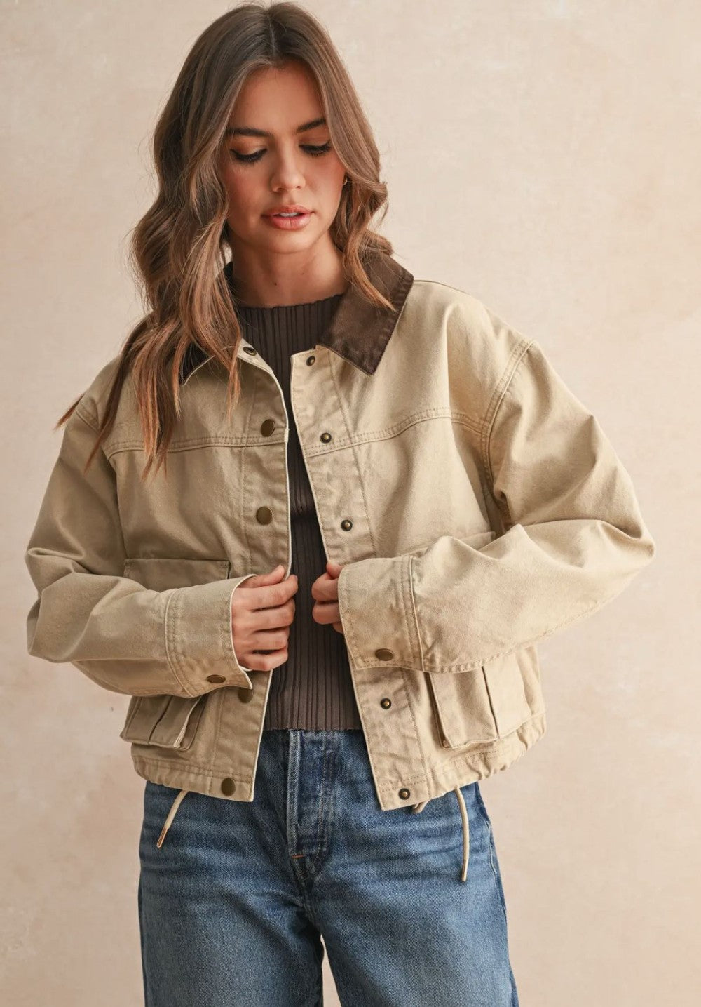 Collar Contrasted Utility Jacket|6347