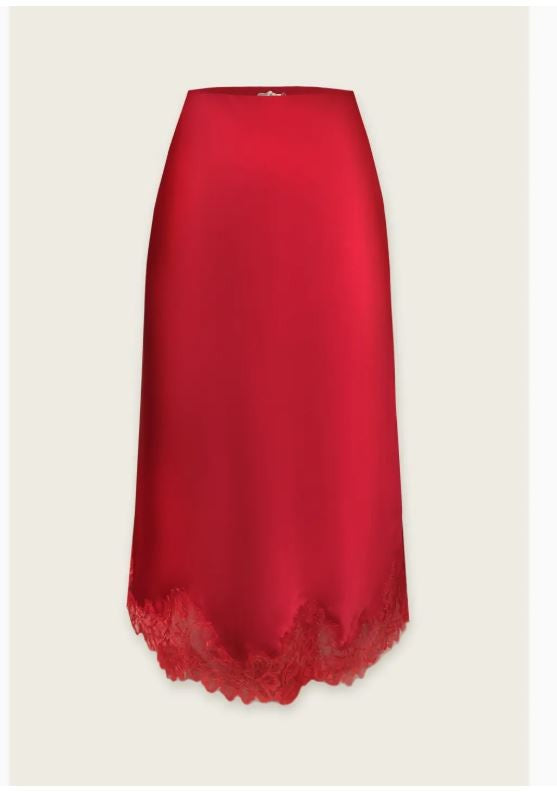 Dull Satin Lace Hem Pencil Skirt|6437