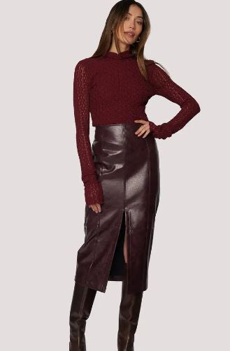 faux leather pencil skirt|6492