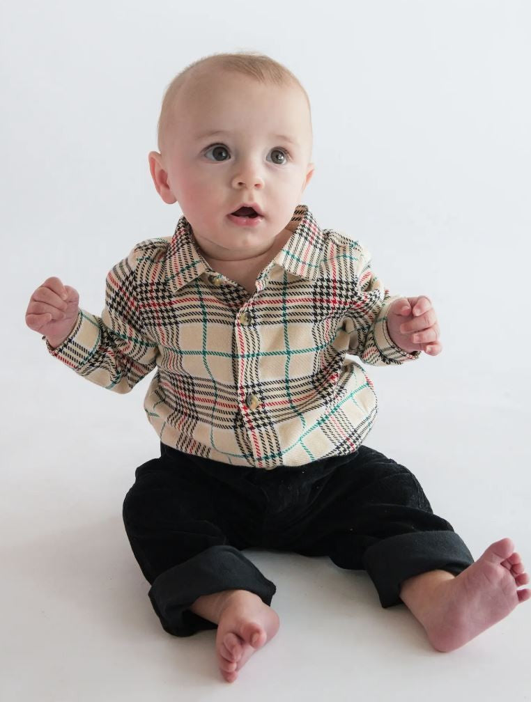Baby Plaid Button Down Bodysuit|6571