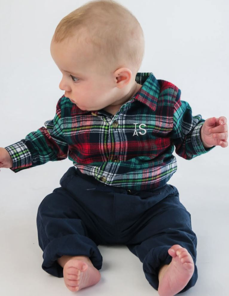 Baby Red Plaid Button Down Bodysuit|6572