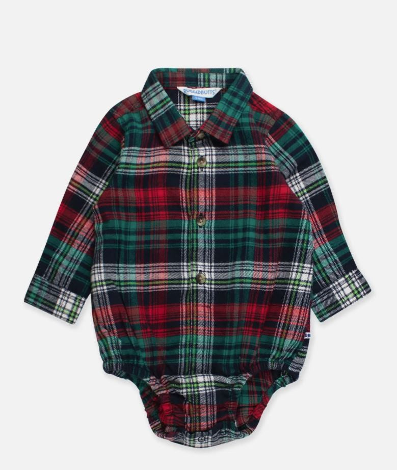Baby Red Plaid Button Down Bodysuit|6573