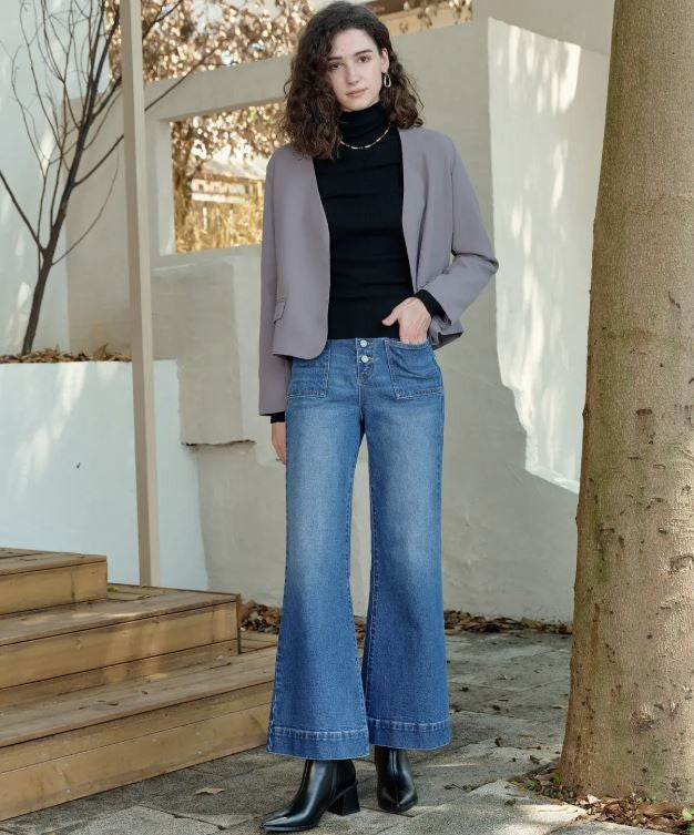 Ultra High Rise Wide Leg Denim Jeans Finished Hem|6642