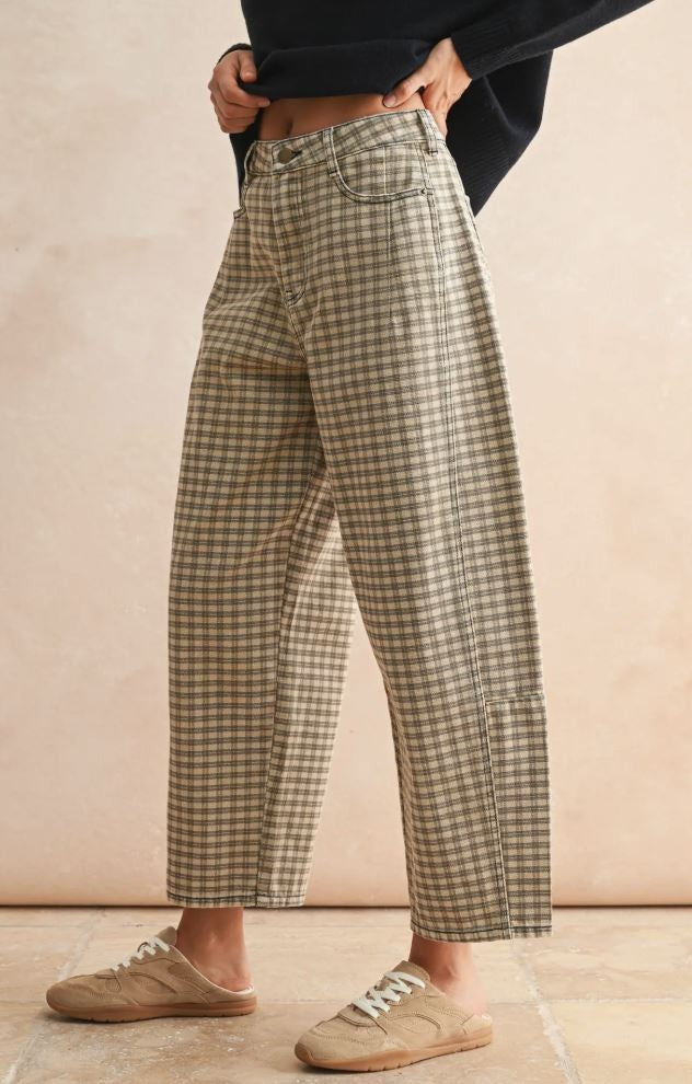 Checker Pattern Barrel Pants|6676