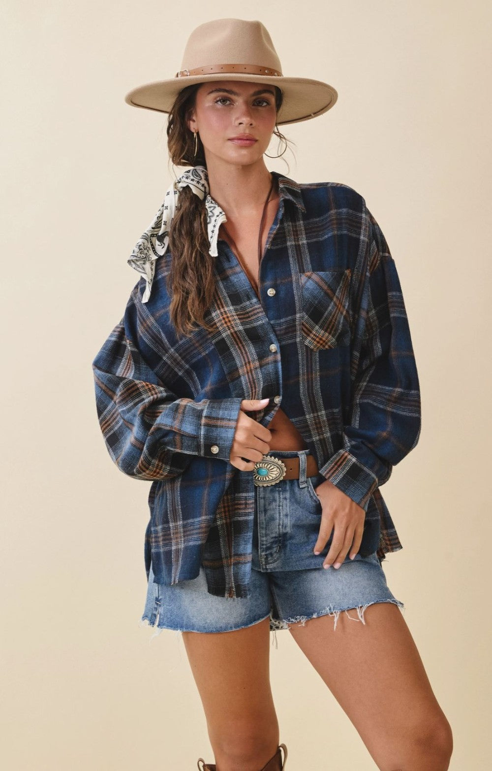 Kambrie Plaid Flannel Shirt- Navy|6732