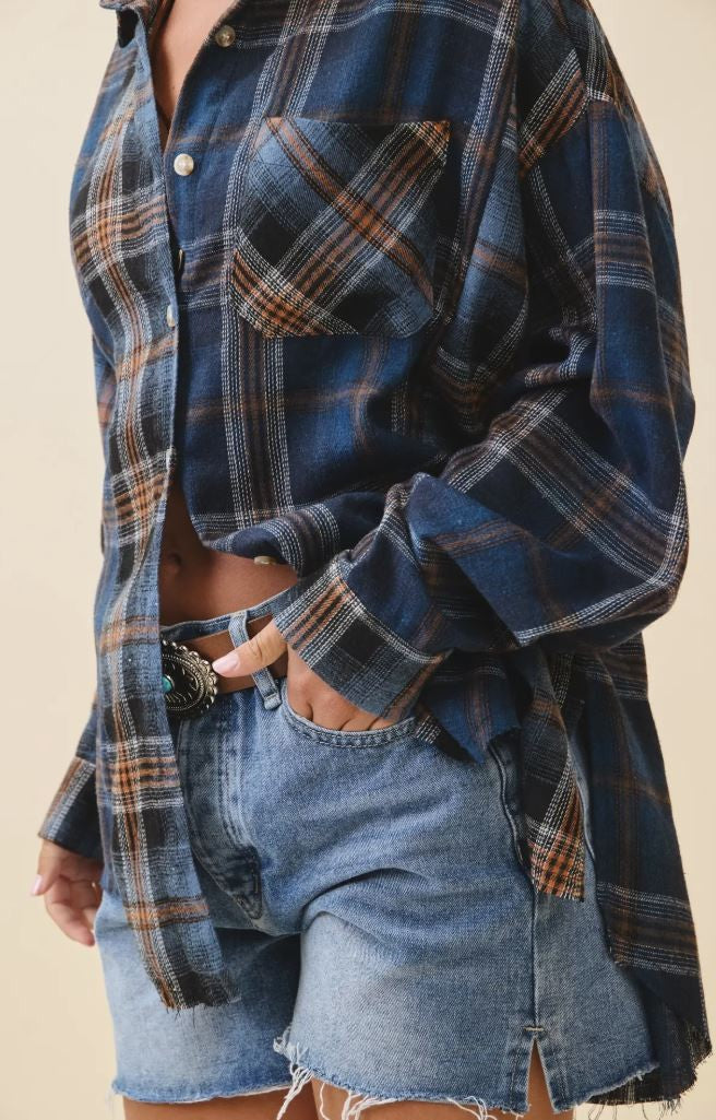 Kambrie Plaid Flannel Shirt- Navy|6733