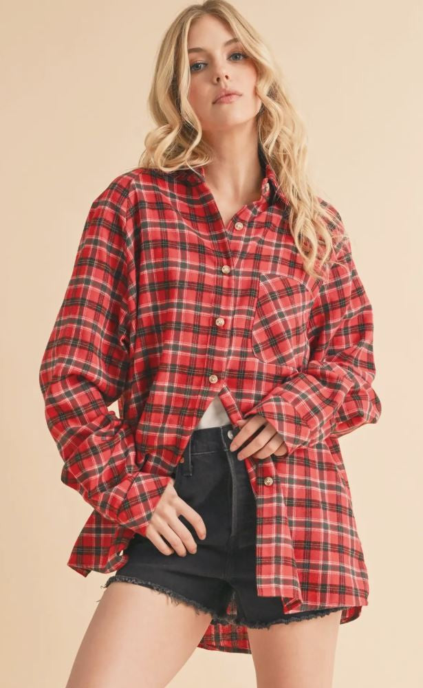 Abri Plaid Flannel Shirt- Red|6736