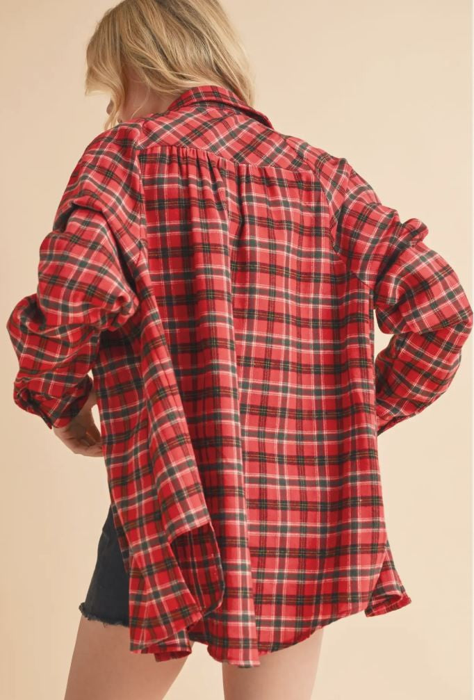 Abri Plaid Flannel Shirt- Red|6737