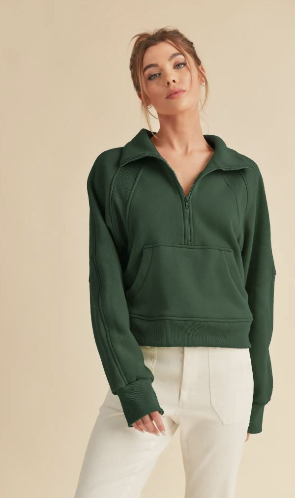 Dove Funnel Neck Half Zip- Forest|6742
