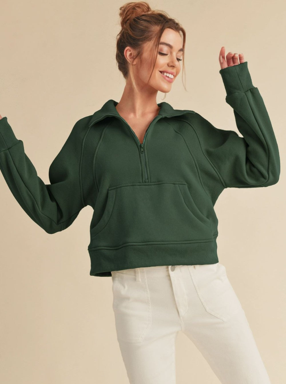 Dove Funnel Neck Half Zip- Forest|6743