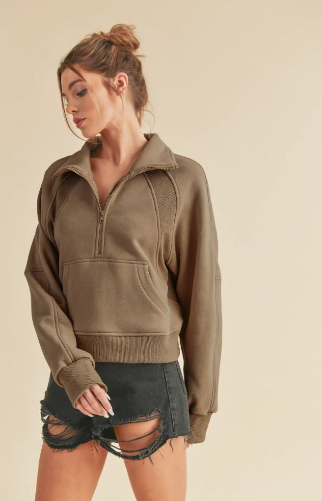 Dove Funnel Neck Half Zip- Brown|6744
