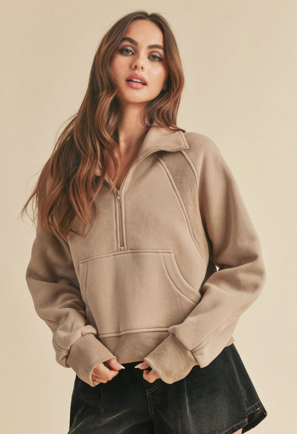 Dove Funnel Neck Half Zip- Brown|6745