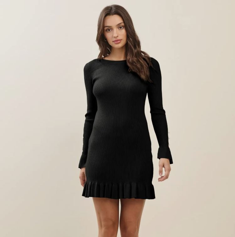 Bow Open Back Mini Dress- Black|6755