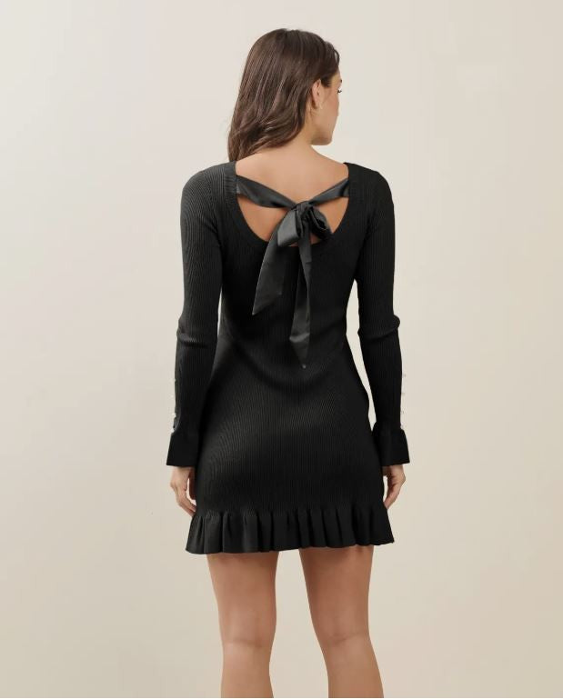 Bow Open Back Mini Dress- Black|6756
