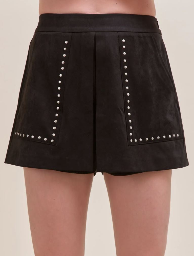 Black Studded High Waist Skort|6758
