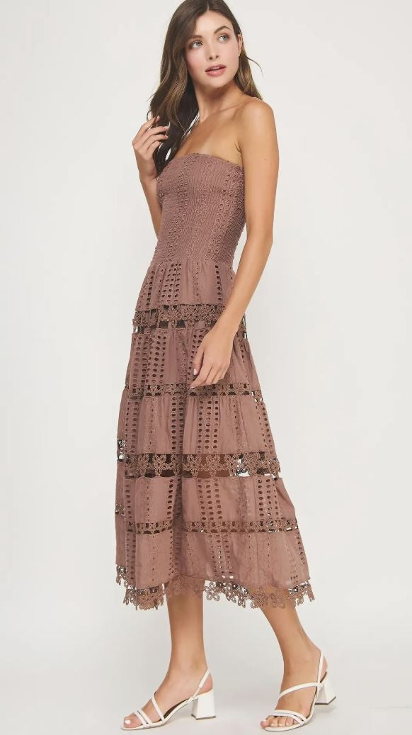 Eyelet Lace Tube Dress- Nutmeg|6760