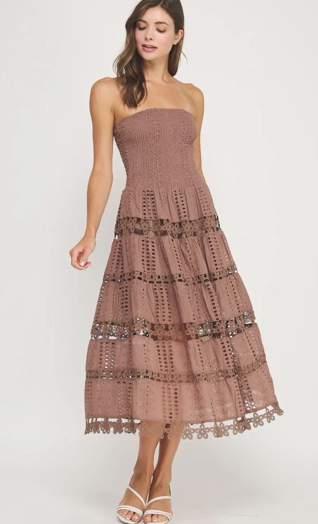 Eyelet Lace Tube Dress- Nutmeg|6761