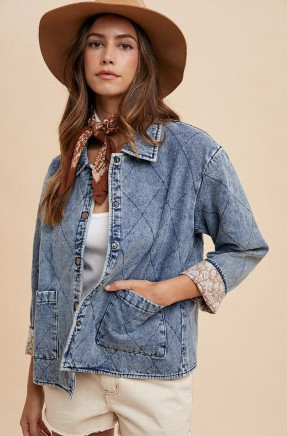 Thick Denim Jacket w Paisley Pattern Interior|6771