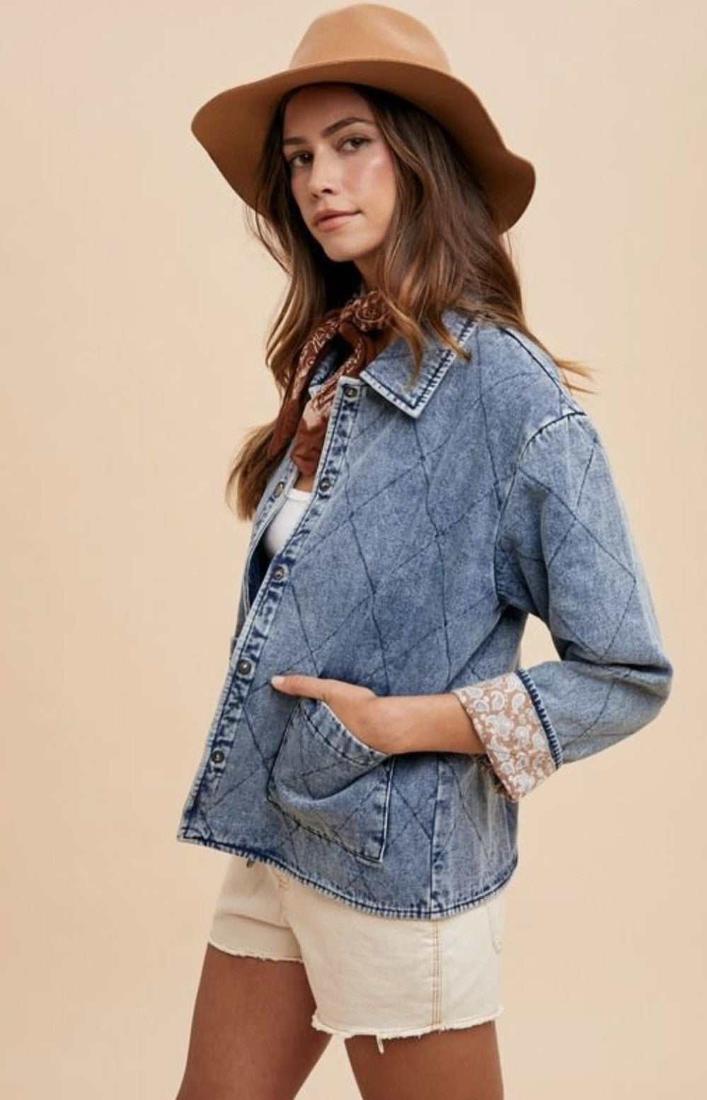 Thick Denim Jacket w Paisley Pattern Interior|6772