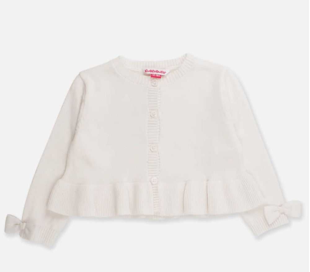 White Sweater Knit Peplum Cardigan w Bows|6783