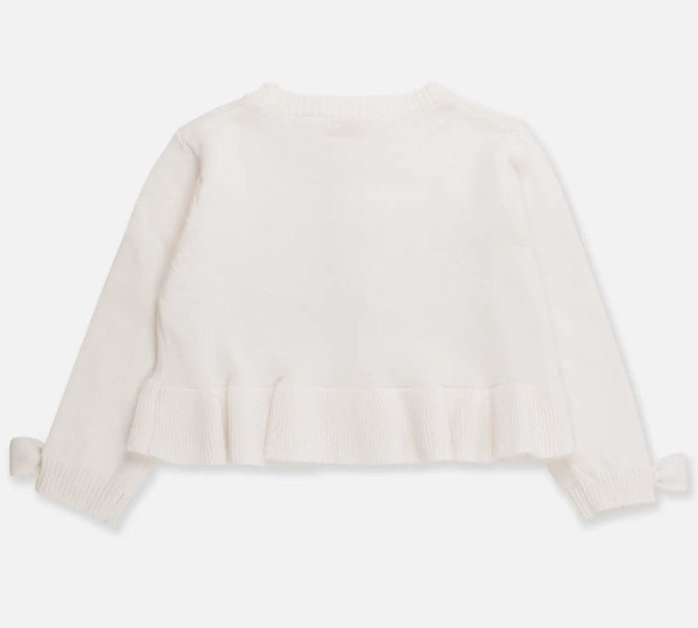 White Sweater Knit Peplum Cardigan w Bows|6784