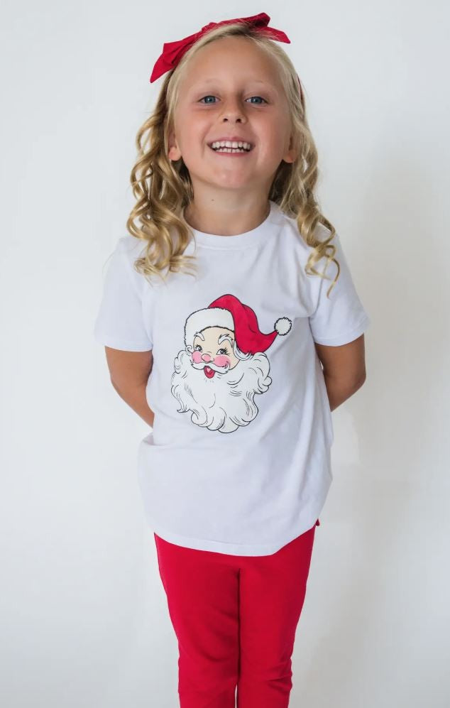 Kids White Short Sleeve Santa Graphic Tee|6785