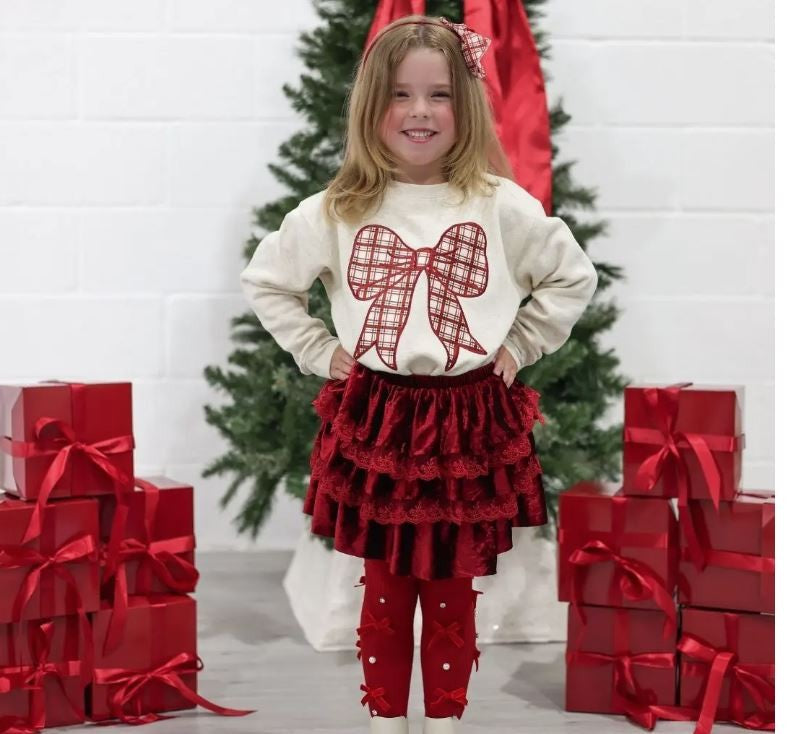 Ruby Red Velvet Tiered Christmas Skirt|6819