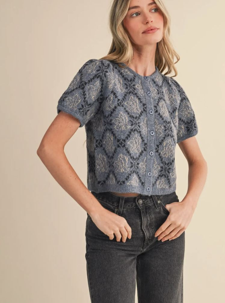 Floral Short Sleeve Sweater Cardigan|6831