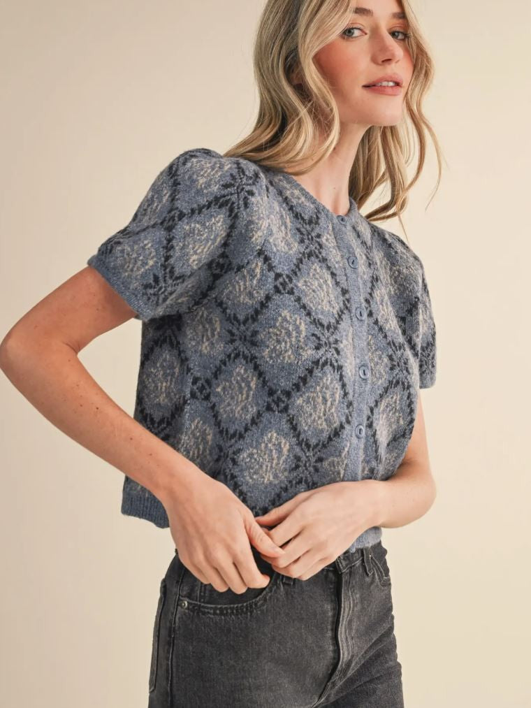 Floral Short Sleeve Sweater Cardigan|6832