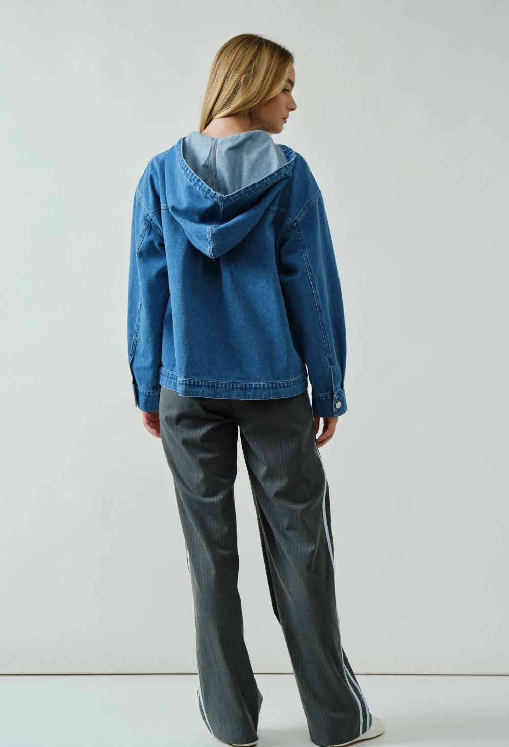 Oversized Comfy Denim Hooded Pullover|6838