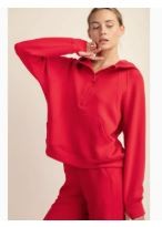 Modal Scuba Quarter Zip Hoodie Jacket - Red|7014