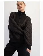 Quilted Snap Pullover - Black|7016