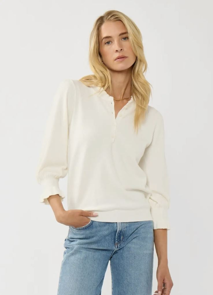 3/4 Sleeve Half Button Sweater Top|7018
