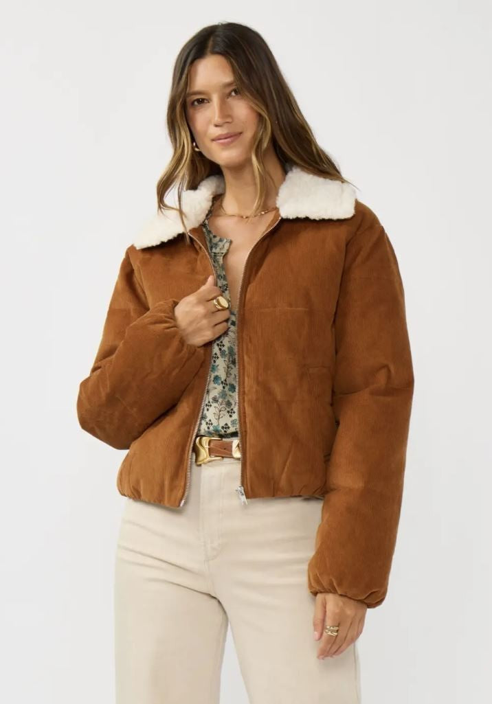 Camel Corduroy Puffer w Sherpa Collar|7025