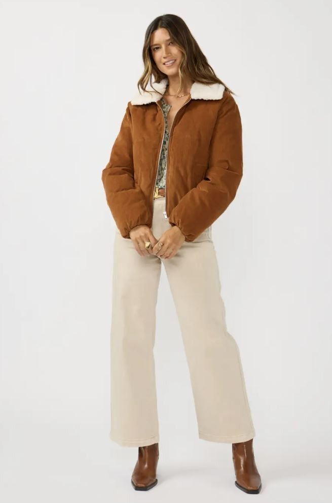 Camel Corduroy Puffer w Sherpa Collar|7026