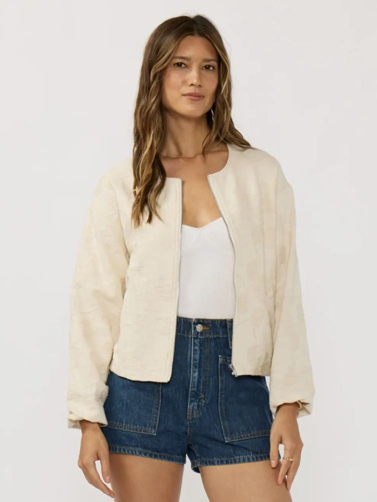 Natural Drop Shoulder Round Neck Zip Up|7028