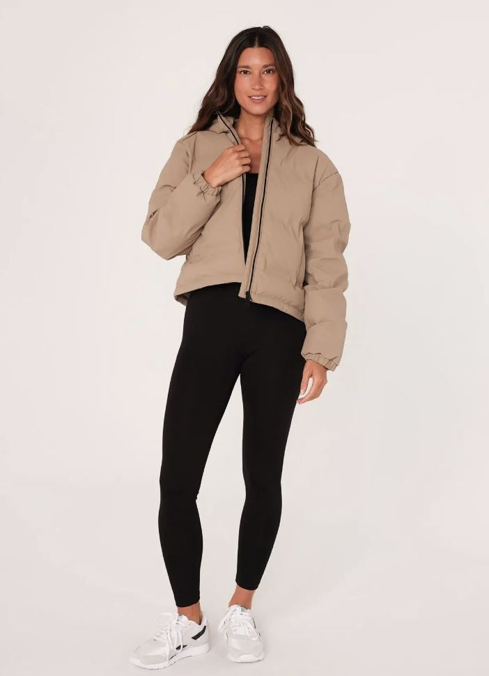 Taupe Long Sleeve Zip-Up Hooded Puffer|7036