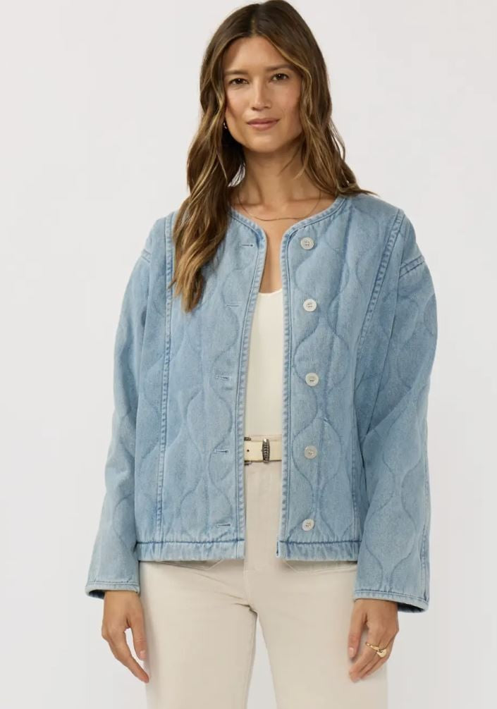 Quilted Denim Jacket with Pockets|7039