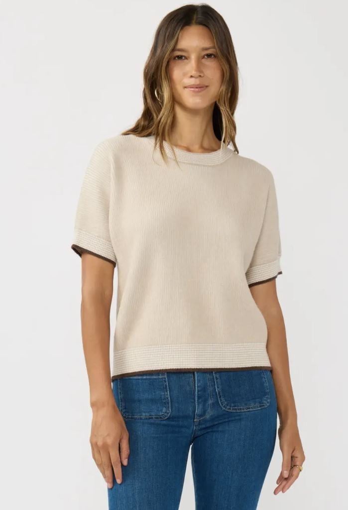 Heather/Stone Two-Tone Short Sleeve Crewneck|7043