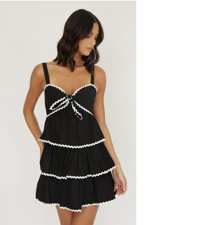 Zig Zag Mini Dress - Black|7105