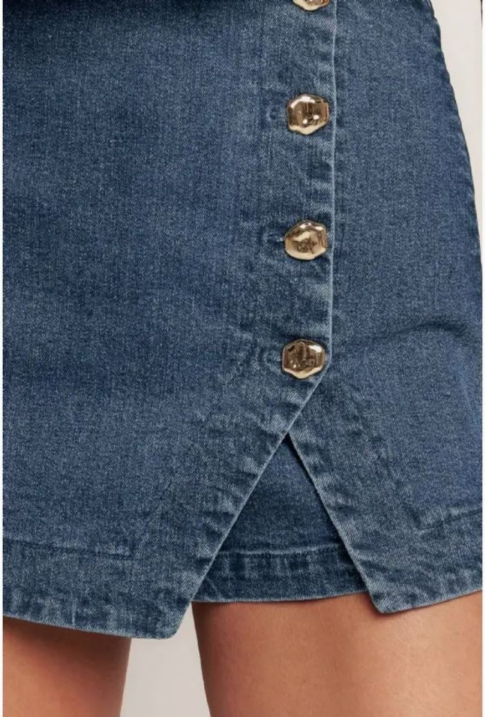 Denim Skirt With Gold Buttons|7108