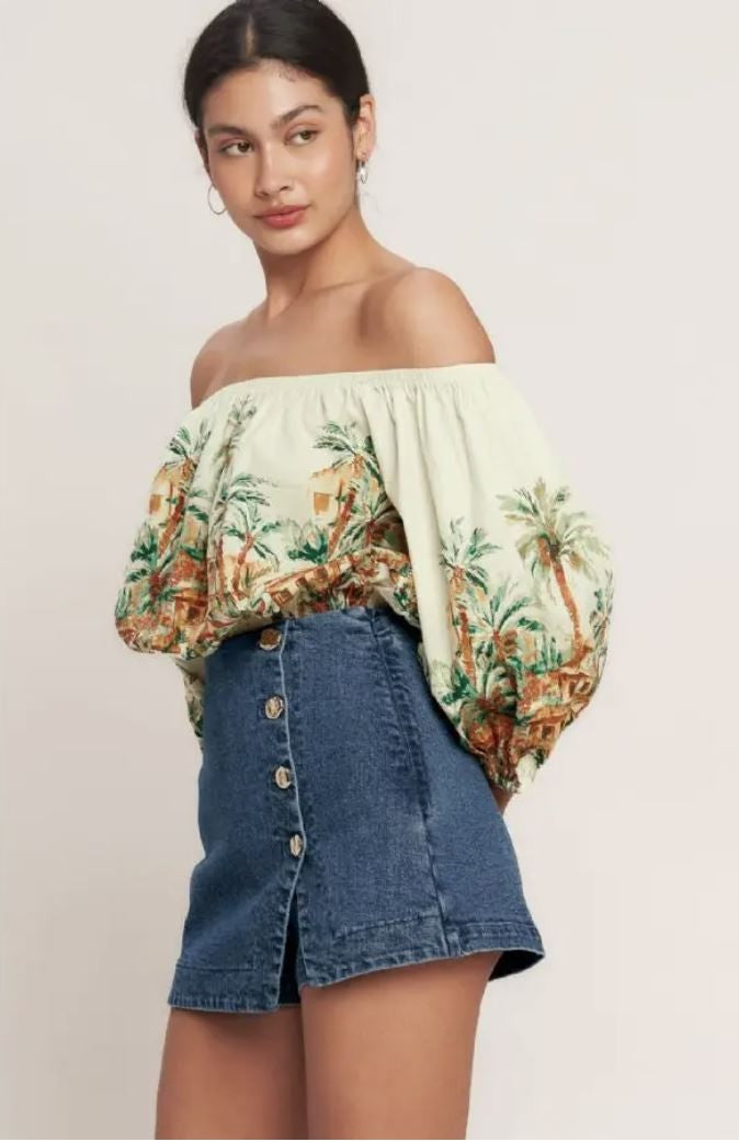 Denim Skirt With Gold Buttons|7109