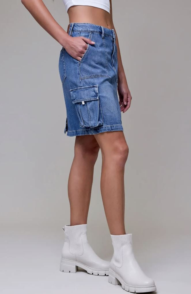 Denim Cargo Knee Length Skirt|7121