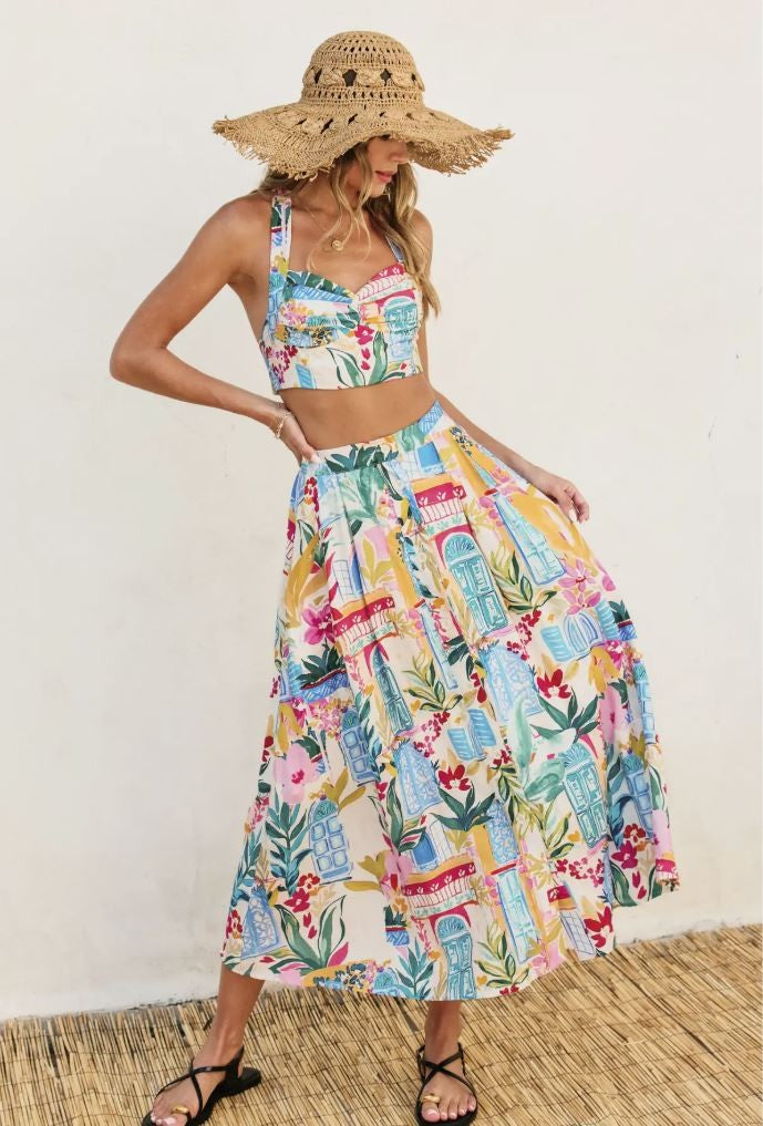 Long Summer Print Front Button Midi Dress|7134